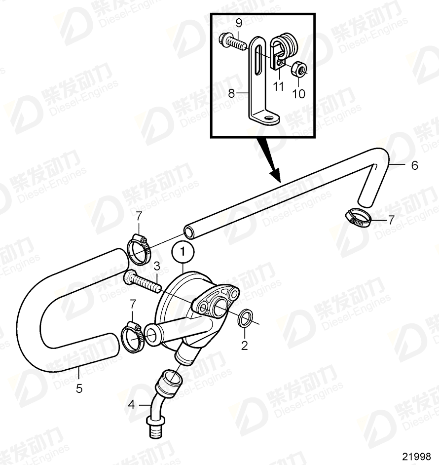 VOLVO Pipe, crankhouse vent. 20701279 Drawing VOLVO Pipe, crankhouse vent. 20701279 Drawing
